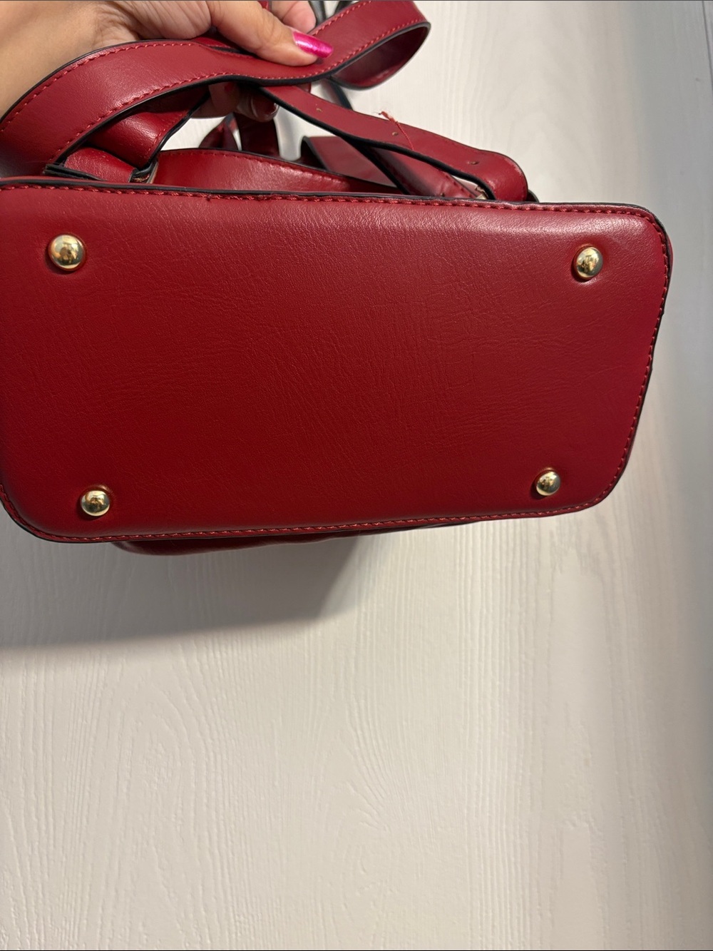 Structured Red Faux Leather Women's Backpack with Front Pocket - Picture 11 of 14